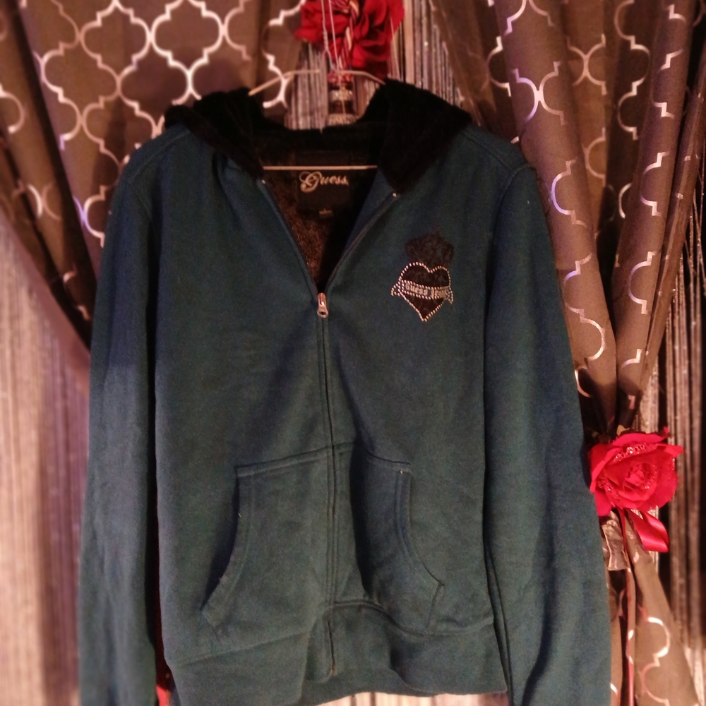 Guess Dark Teal Bomber Jacket with Hood